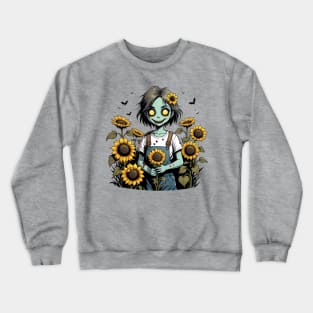 Cute Zombie in Sunflowers Crewneck Sweatshirt